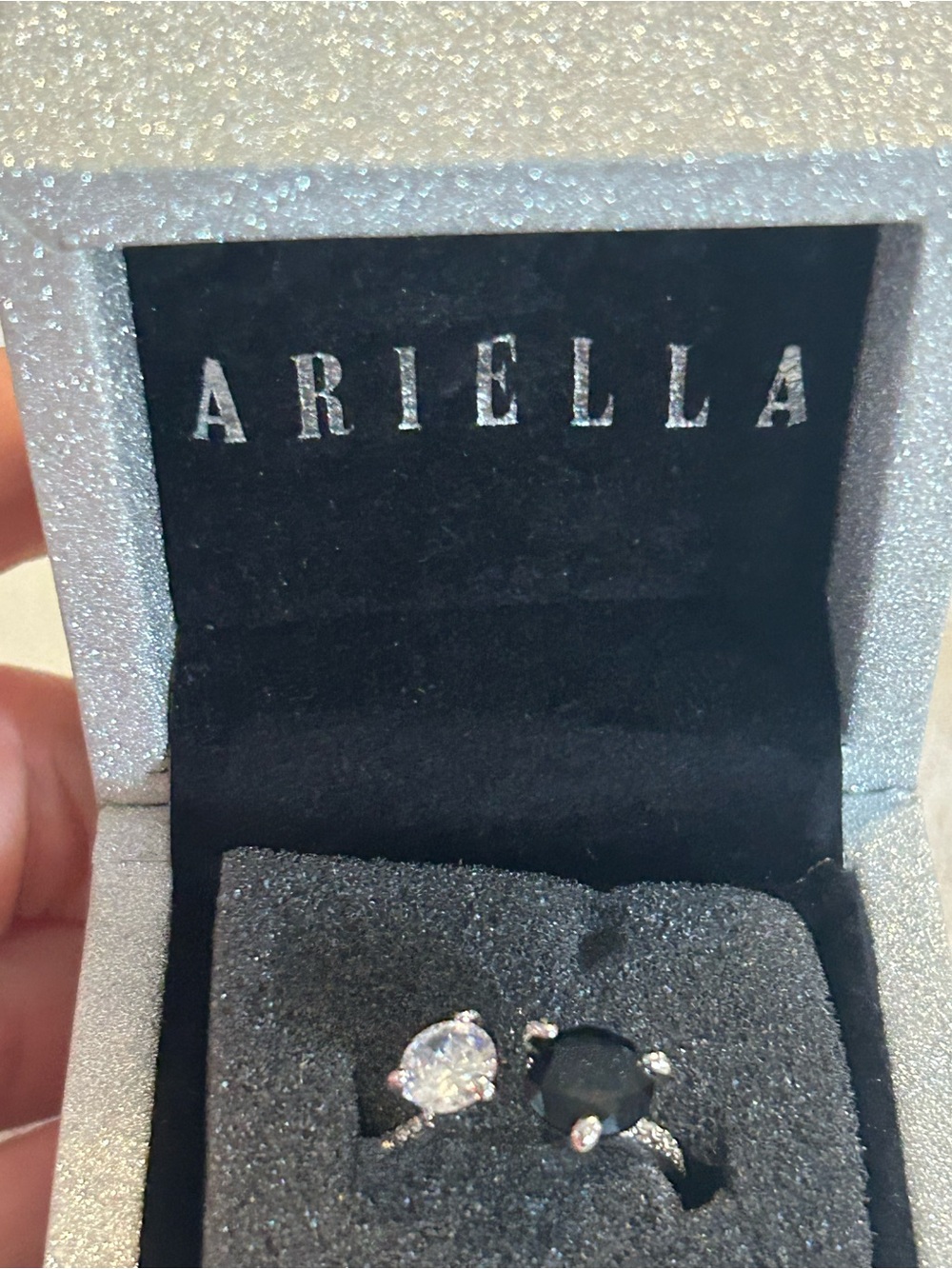 Ariella Silver Ring with Clear and Black Stones